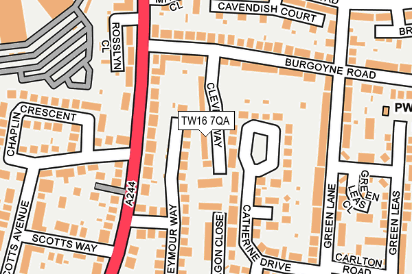 TW16 7QA map - OS OpenMap – Local (Ordnance Survey)