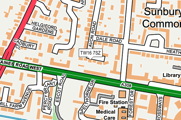 TW16 7SZ map - OS OpenMap – Local (Ordnance Survey)