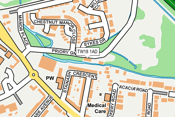 TW18 1AD map - OS OpenMap – Local (Ordnance Survey)