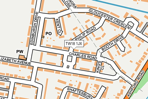 TW18 1JX map - OS OpenMap – Local (Ordnance Survey)