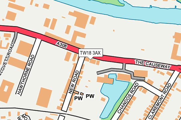 TW18 3AX map - OS OpenMap – Local (Ordnance Survey)