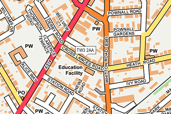 TW3 2AA map - OS OpenMap – Local (Ordnance Survey)