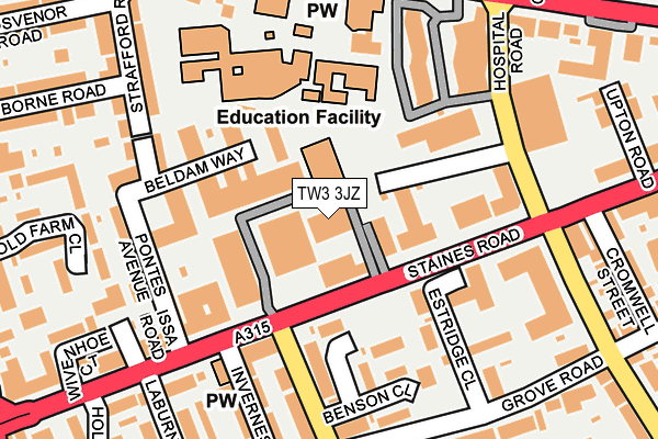TW3 3JZ map - OS OpenMap – Local (Ordnance Survey)