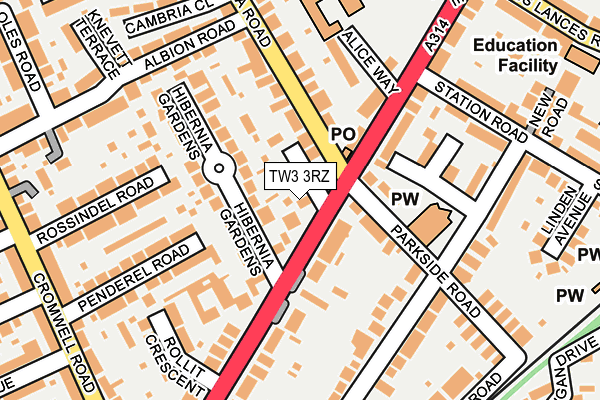 TW3 3RZ map - OS OpenMap – Local (Ordnance Survey)