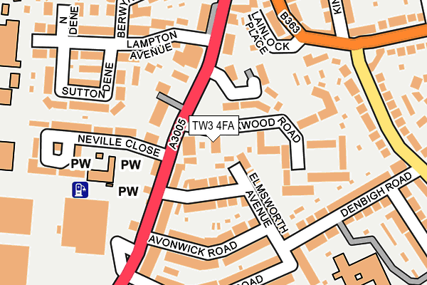 TW3 4FA map - OS OpenMap – Local (Ordnance Survey)