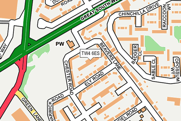 TW4 6ES map - OS OpenMap – Local (Ordnance Survey)