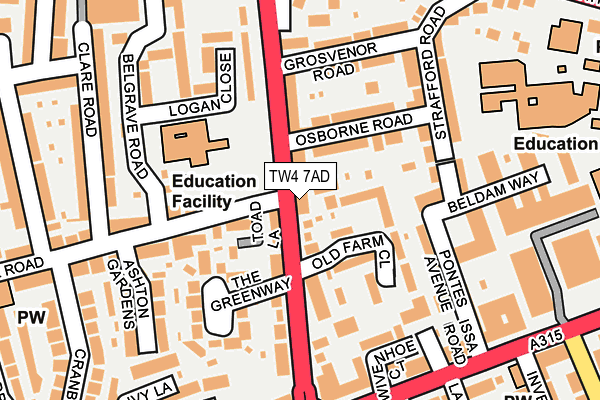 TW4 7AD map - OS OpenMap – Local (Ordnance Survey)