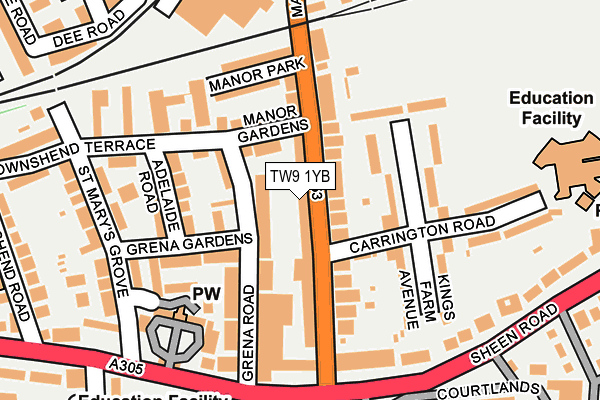 TW9 1YB map - OS OpenMap – Local (Ordnance Survey)