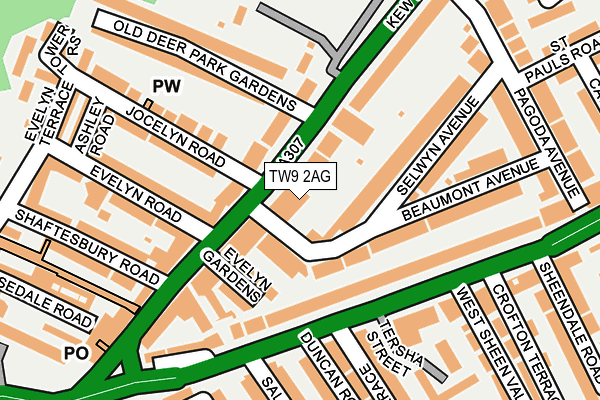 TW9 2AG map - OS OpenMap – Local (Ordnance Survey)