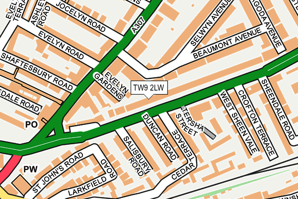 TW9 2LW map - OS OpenMap – Local (Ordnance Survey)