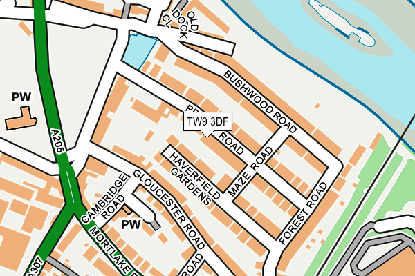 TW9 3DF map - OS OpenMap – Local (Ordnance Survey)