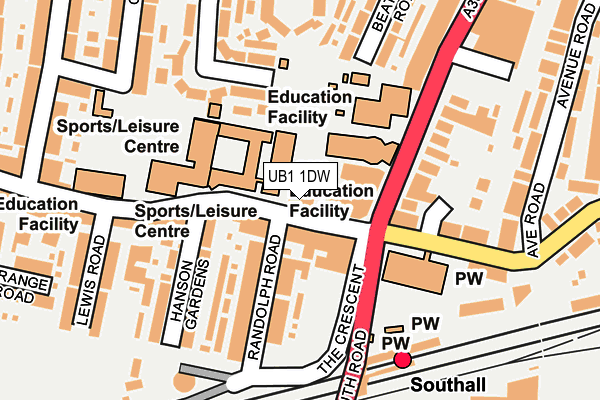 UB1 1DW map - OS OpenMap – Local (Ordnance Survey)