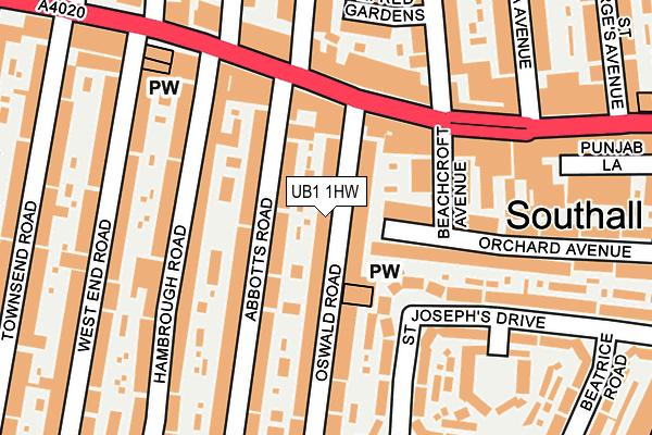 UB1 1HW map - OS OpenMap – Local (Ordnance Survey)