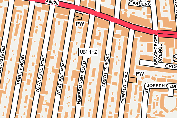 UB1 1HZ map - OS OpenMap – Local (Ordnance Survey)