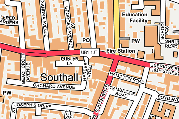 UB1 1JT map - OS OpenMap – Local (Ordnance Survey)