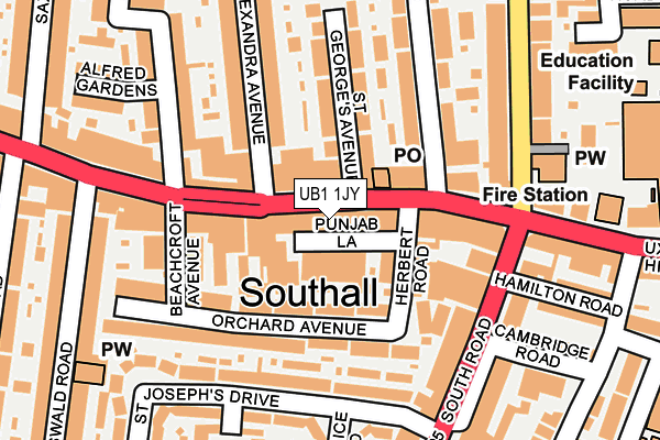 UB1 1JY map - OS OpenMap – Local (Ordnance Survey)