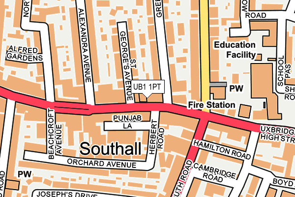 UB1 1PT map - OS OpenMap – Local (Ordnance Survey)