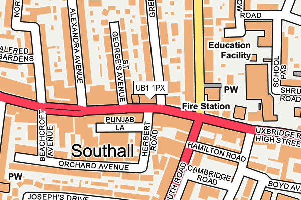 UB1 1PX map - OS OpenMap – Local (Ordnance Survey)