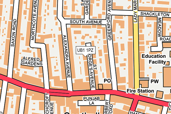 UB1 1PZ map - OS OpenMap – Local (Ordnance Survey)