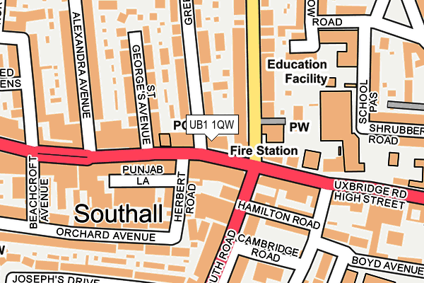 UB1 1QW map - OS OpenMap – Local (Ordnance Survey)