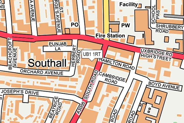 UB1 1RT map - OS OpenMap – Local (Ordnance Survey)