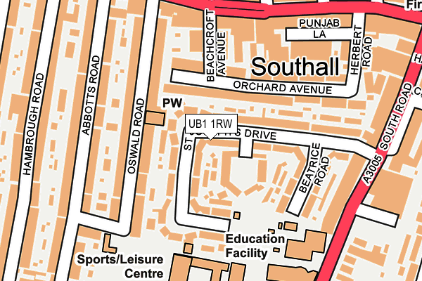 UB1 1RW map - OS OpenMap – Local (Ordnance Survey)