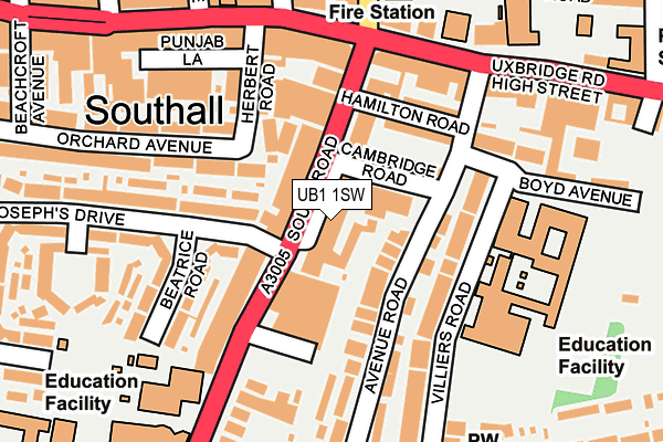 UB1 1SW map - OS OpenMap – Local (Ordnance Survey)