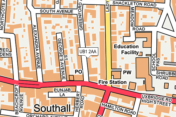 UB1 2AA map - OS OpenMap – Local (Ordnance Survey)