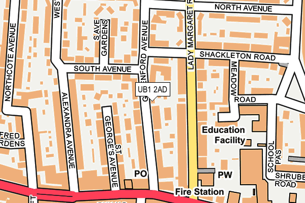 UB1 2AD map - OS OpenMap – Local (Ordnance Survey)