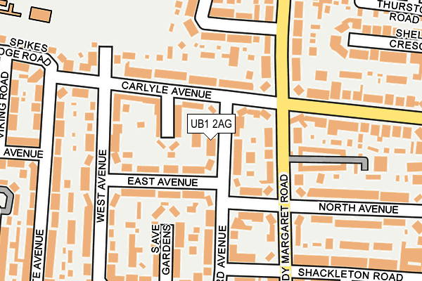 UB1 2AG map - OS OpenMap – Local (Ordnance Survey)