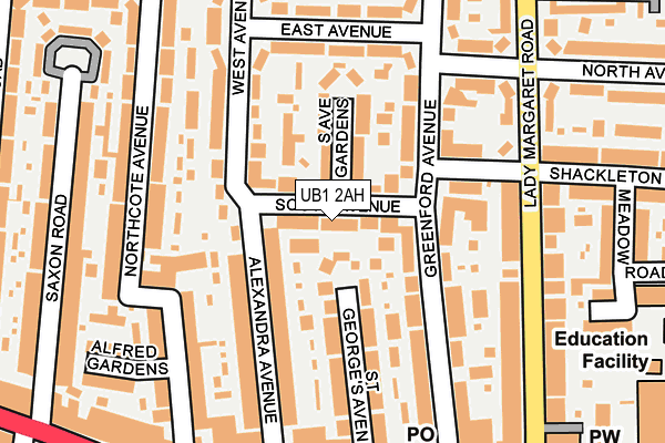 UB1 2AH map - OS OpenMap – Local (Ordnance Survey)