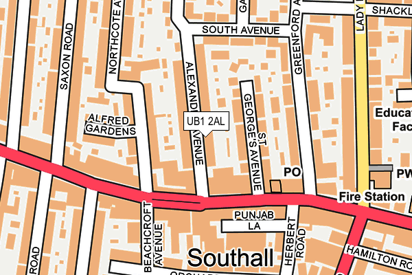 UB1 2AL map - OS OpenMap – Local (Ordnance Survey)