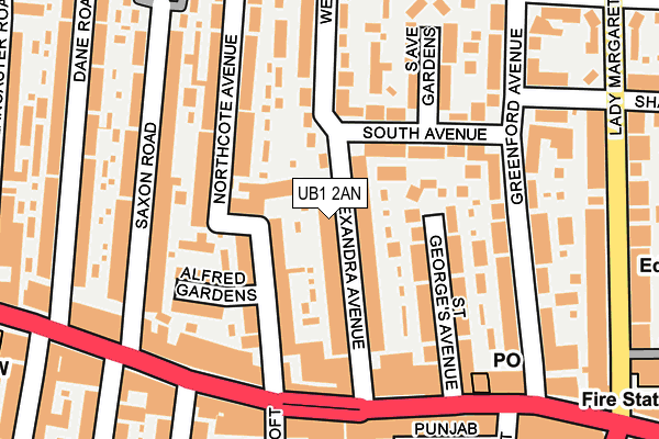 UB1 2AN map - OS OpenMap – Local (Ordnance Survey)