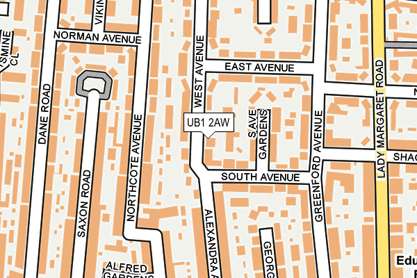 UB1 2AW map - OS OpenMap – Local (Ordnance Survey)