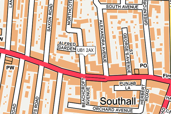 UB1 2AX map - OS OpenMap – Local (Ordnance Survey)