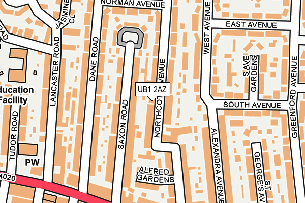 UB1 2AZ map - OS OpenMap – Local (Ordnance Survey)