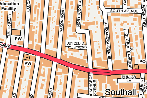 UB1 2BD map - OS OpenMap – Local (Ordnance Survey)