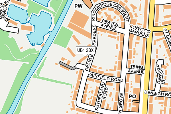 UB1 2BX map - OS OpenMap – Local (Ordnance Survey)