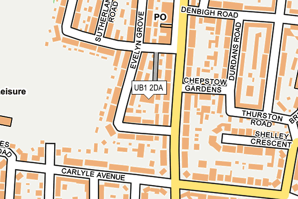 UB1 2DA map - OS OpenMap – Local (Ordnance Survey)