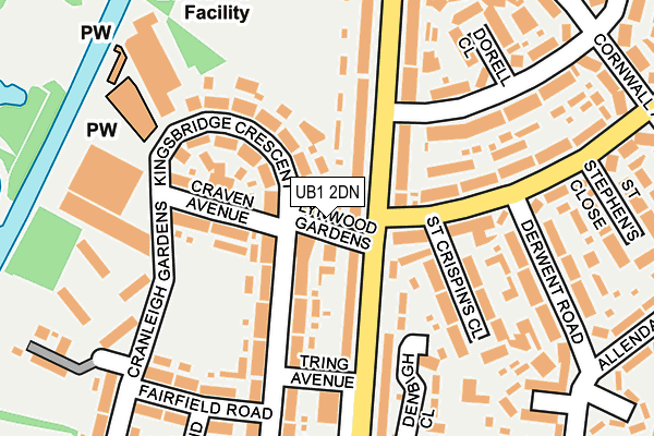 UB1 2DN map - OS OpenMap – Local (Ordnance Survey)