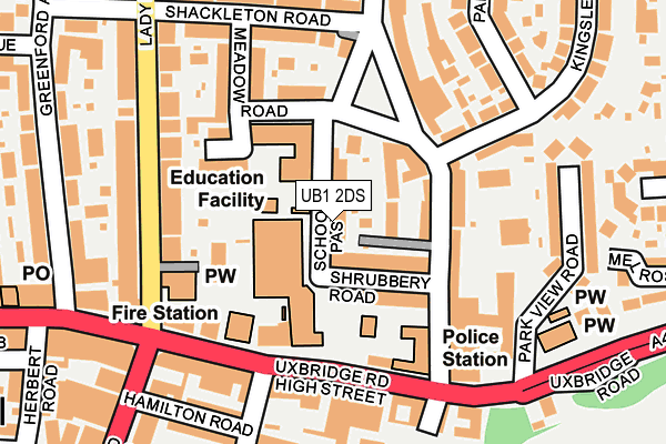 UB1 2DS map - OS OpenMap – Local (Ordnance Survey)