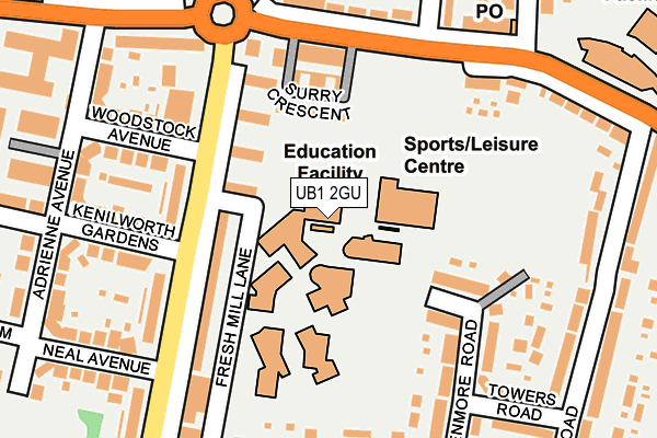 UB1 2GU map - OS OpenMap – Local (Ordnance Survey)