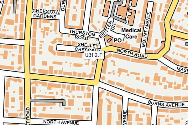 UB1 2JT map - OS OpenMap – Local (Ordnance Survey)
