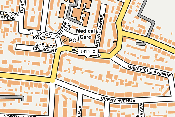 UB1 2JX map - OS OpenMap – Local (Ordnance Survey)