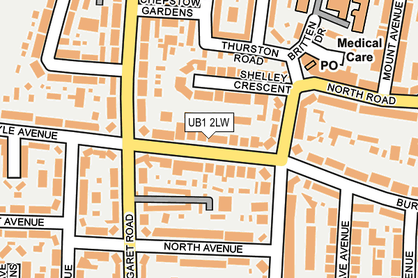 UB1 2LW map - OS OpenMap – Local (Ordnance Survey)