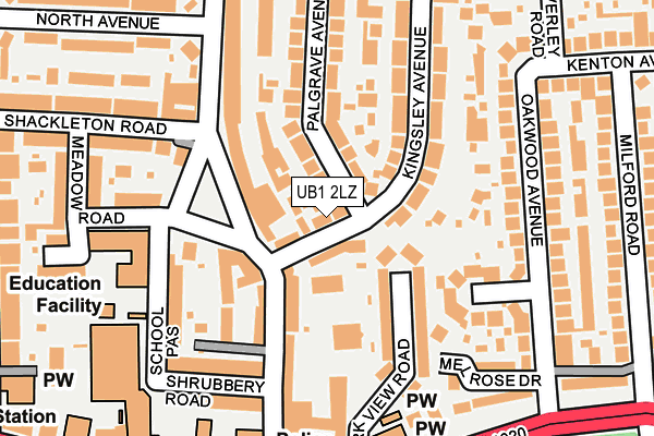 UB1 2LZ map - OS OpenMap – Local (Ordnance Survey)