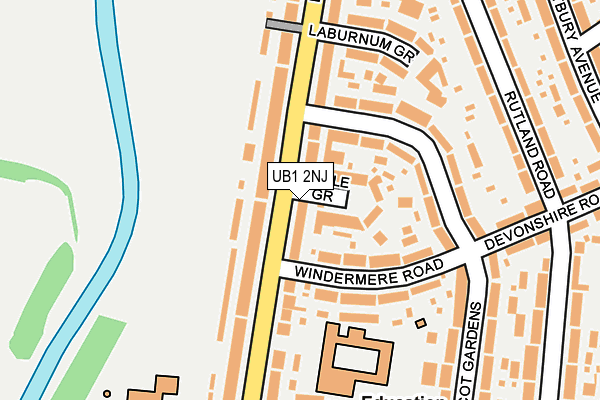 UB1 2NJ map - OS OpenMap – Local (Ordnance Survey)