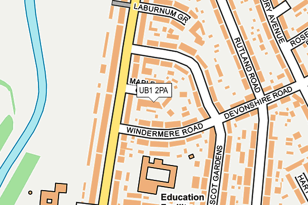 UB1 2PA map - OS OpenMap – Local (Ordnance Survey)