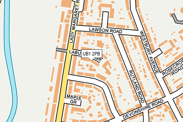 UB1 2PB map - OS OpenMap – Local (Ordnance Survey)