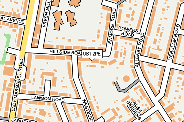 UB1 2PE map - OS OpenMap – Local (Ordnance Survey)